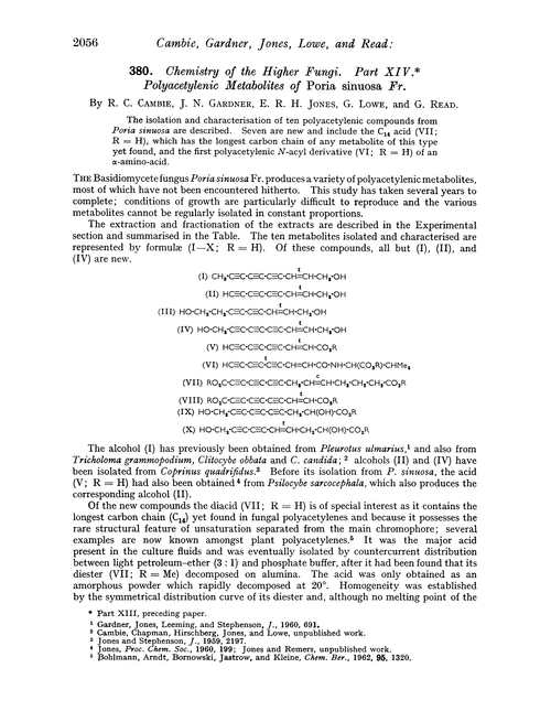 380. Chemistry of the higher fungi. Part XIV. Polyacetylenic metabolites of Poria sinuosa Fr.
