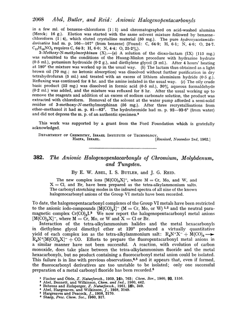 382. The anionic halogenopentacarbonyls of chromium, molybdenum, and tungsten