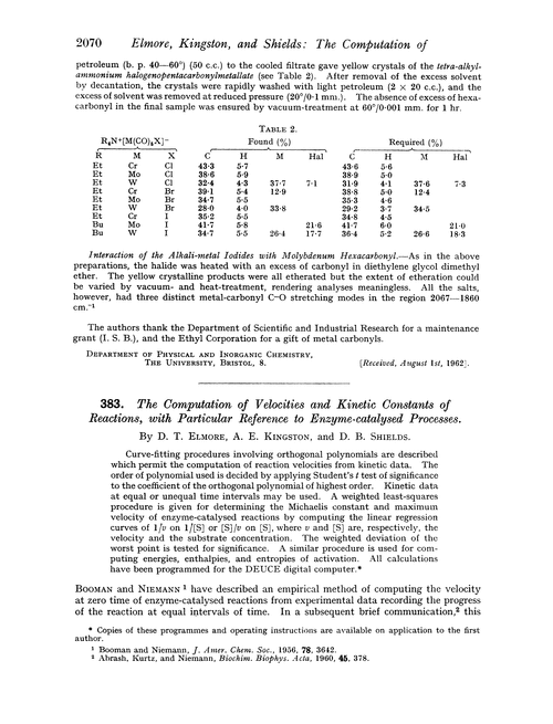 383. The computation of velocities and kinetic constants of reactions, with particular reference to enzyme-catalysed processes