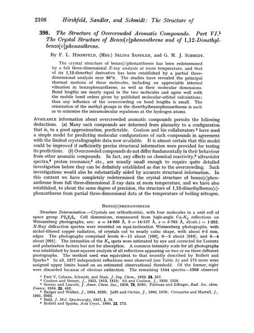 398. The structure of overcrowded aromatic compounds. Part VI. The crystal structure of benzo[c]phenanthrene and of 1,12-dimethylbenzo[c]phenanthrene