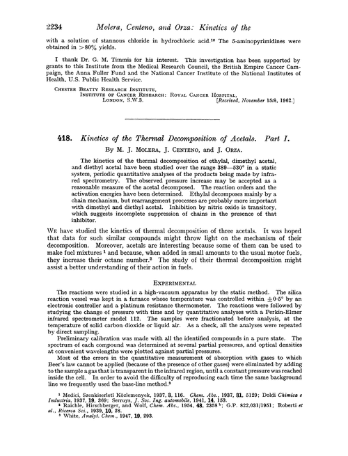 418. Kinetics of the thermal decomposition of acetals. Part I