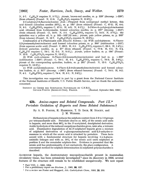 424. Amino-sugars and related compounds. Part IX. Periodate oxidation of heparin and some related substances
