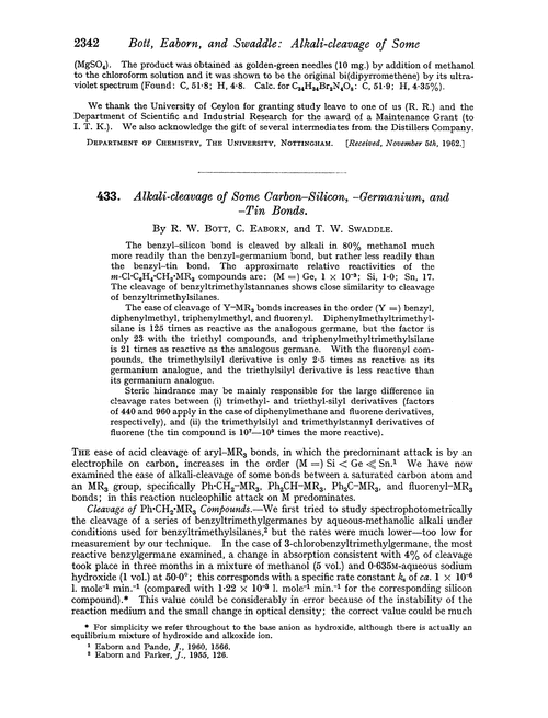 433. Alkali-cleavage of some carbon–silicon, –germanium, and –tin bonds