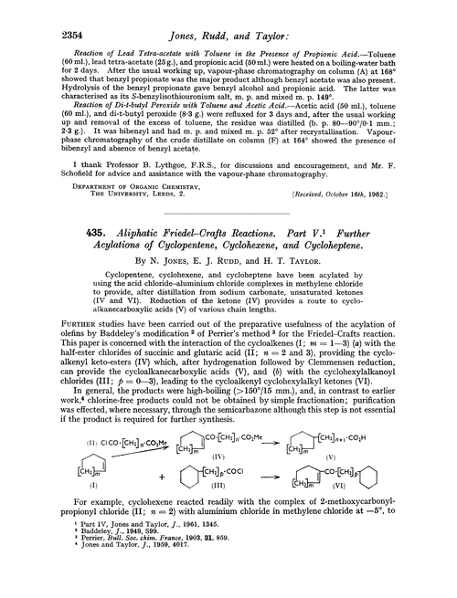 435. Aliphatic Friedel–Crafts reactions. Part V. Further acylations of cyclopentene, cyclohexene, and cycloheptene