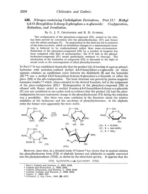 436. Nitrogen-containing carbohydrate derivatives. Part II. Methyl 4,6-O-benzylidene-3-deoxy-3-phenylazo-α-D-glucoside: configuration, reduction, and irradiation