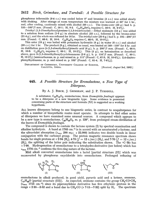 445. A possible structure for eremolactone, a new type of diterpene
