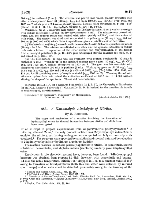 446. A non-catalytic alcoholysis of nitriles