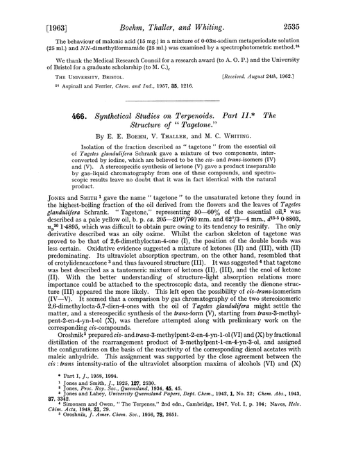 466. Synthetical studies on terpenoids. Part II. The structure of “tagetone.”
