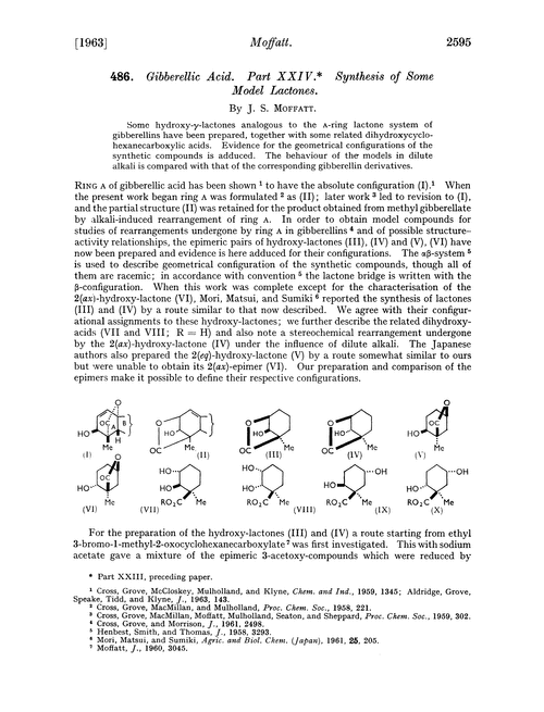 486. Gibberellic acid. Part XXIV. Synthesis of some model lactones
