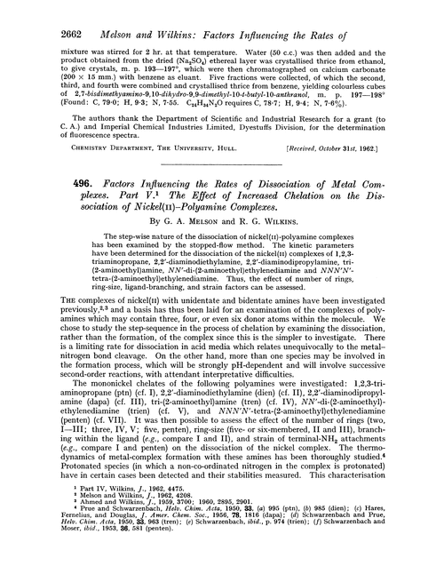 496. Factors influencing the rates of dissociation of metal complexes. Part V. The effect of increased chelation on the dissociation of nickel(II)–polyamine complexes