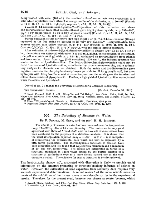 505. The solubility of benzene in water