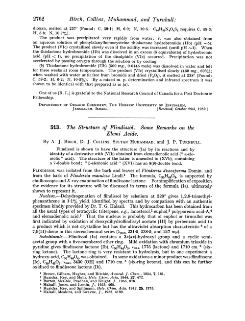 513. The structure of flindissol. Some remarks on the elemi acids