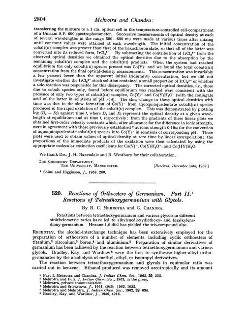 520. Reactions of orthoesters of germanium. Part II. Reactions of tetraethoxygermanium with glycols
