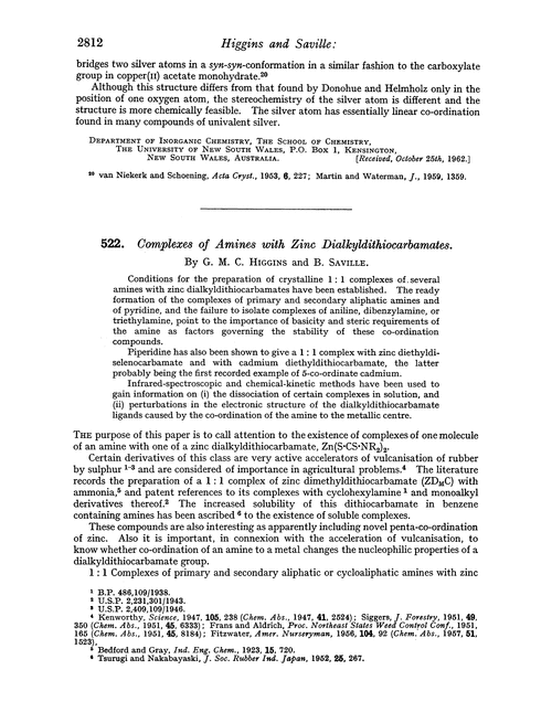 522. Complexes of amines with zinc dialkyldithiocarbamates