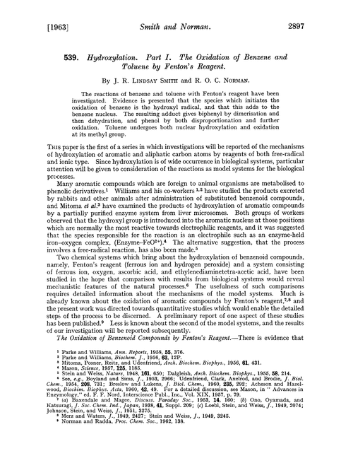 539. Hydroxylation. Part I. The oxidation of benzene and toluene by Fenton's reagent