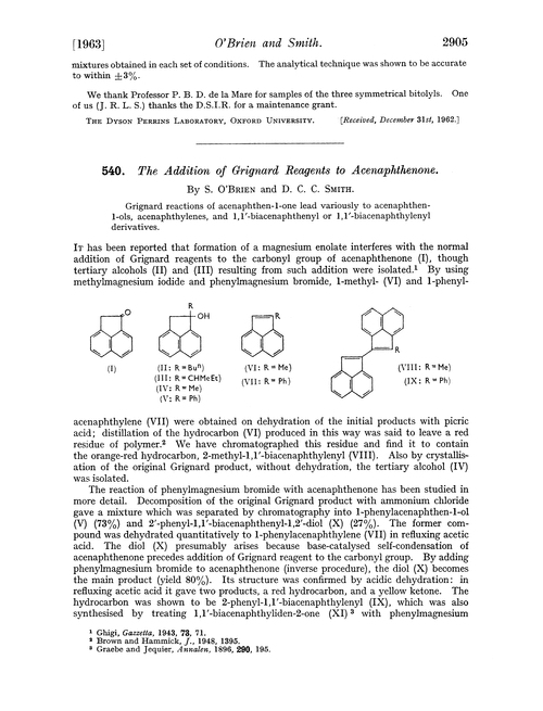 540. The addition of Grignard reagents to acenaphthenone