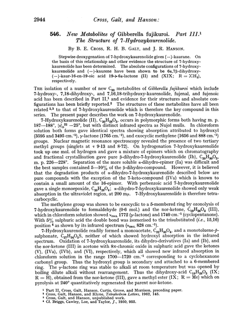 546. New metabolites of Gibberella fujikuroi. Part III. The structure of 7-hydroxykaurenolide