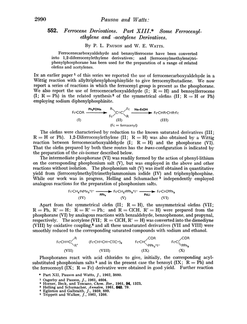552. Ferrocene derivatives. Part XIII. Some ferrocenyl-ethylene and -acetylene derivatives