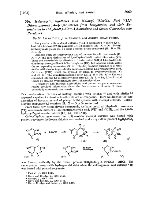 564. Heterocyclic syntheses with malonyl chloride. Part VII. Dihydropyrano[3,4-e]-1,3-oxazines from isocyanates, and their degradation to dihydro-2,4-dioxo-1,3-oxazines and thence conversion into pyridones