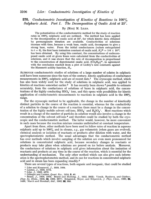 570. Conductometric investigation of kinetics of reactions in 100% sulphuric acid. Part I. The decomposition of oxalic acid at 25°