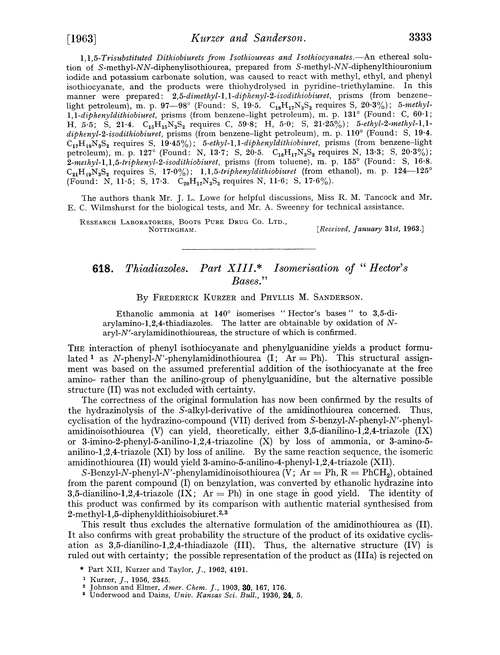 618. Thiadiazoles. Part XIII. Isomerisation of “Hector's bases”