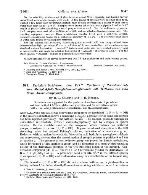 621. Periodate oxidation. Part VII. Reactions of periodate-oxidised methyl 4,6-O-benzylidene-α-D-glucoside with methanol and with some amino-compounds