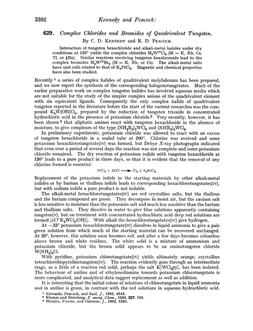 629. Complex chlorides and bromides of quadrivalent tungsten