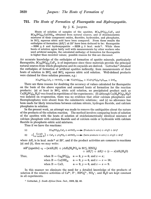 711. The heats of formation of fluorapatite and hydroxyapatite