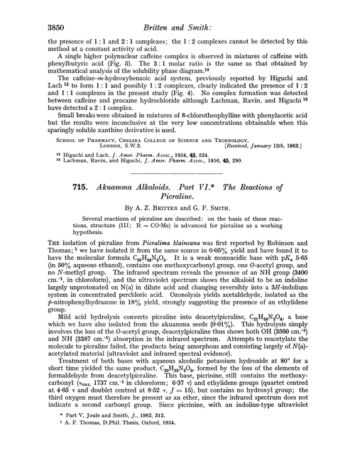 715. Akuamma alkaloids. Part VI. The reactions of picraline
