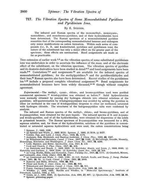 717. The vibration spectra of some monosubstituted pyridines and pyridinium ions