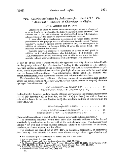 744. Chlorine-activation by redox-transfer. Part III. The “abnormal” addition of chloroform to olefins