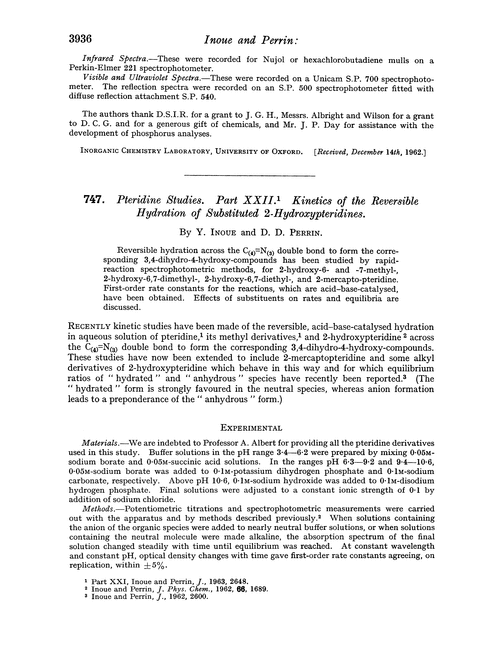 747. Pteridine studies. Part XXII. Kinetics of the reversible hydration of substituted 2-hydroxypteridines