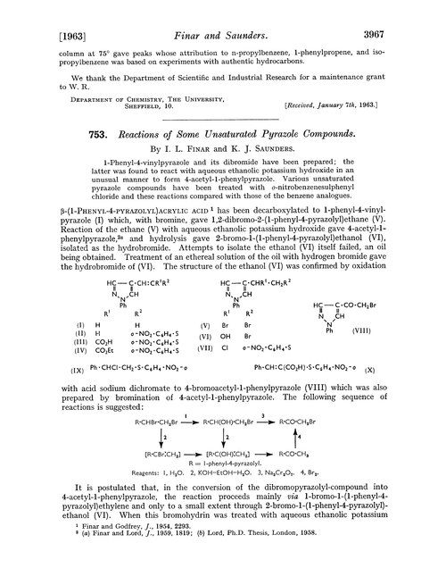 753. Reactions of some unsaturated pyrazole compounds
