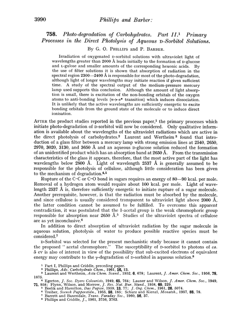 758. Photo-degradation of carbohydrates. Part II. Primary processes in the direct photolysis of aqueous D-sorbitol solutions