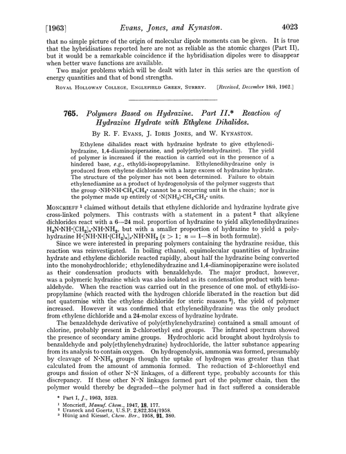 765. Polymers based on hydrazine. Part II. Reaction of hydrazine hydrate with ethylene dihalides