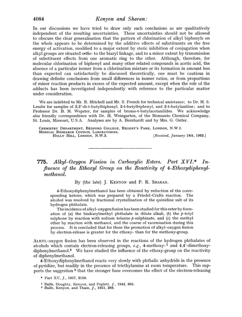 775. Alkyl–oxygen fission in carboxylic esters. Part XVI. Influence of the ethoxyl group on the reactivity of 4-ethoxydiphenylmethanol