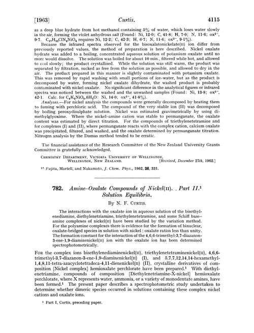 782. Amine–oxalate compounds of nickel (II). Part II. Solution equilibria