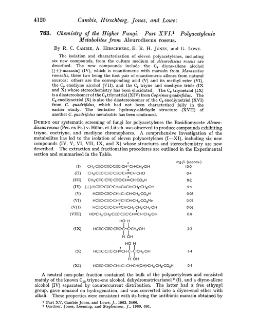 783. Chemistry of the higher fungi. Part XVI. Polyacetylenic metabolites from Aleurodiscus roseus
