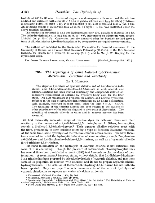 784. The hydrolysis of some chloro-1,3,5-triazines: mechanism: structure and reactivity