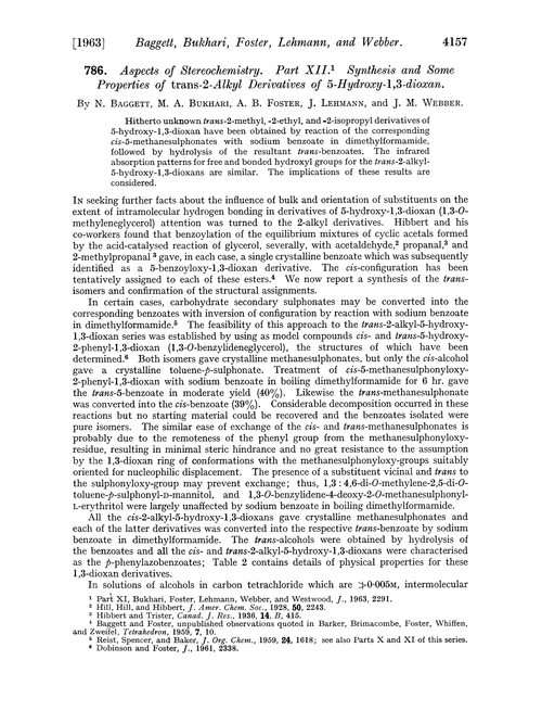 786. Aspects of stereochemistry. Part XII. Synthesis and some properties of trans-2-alkyl derivatives of 5-hydroxy-1,3-dioxan