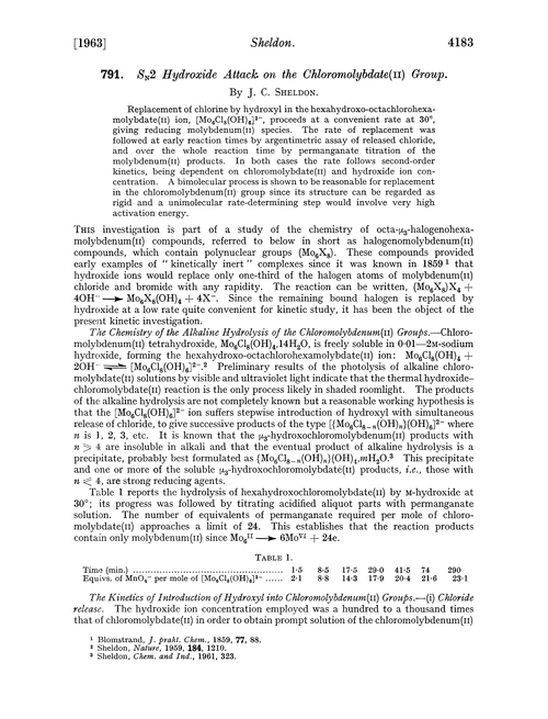 791. SN2 hydroxide attack on the chloromolybdate(II) group