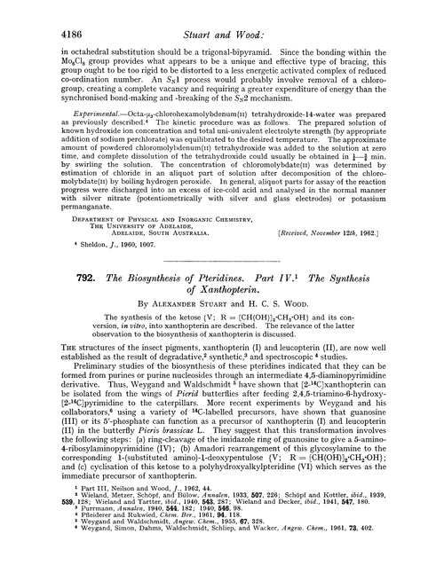 792. The biosynthesis of pteridines. Part IV. The synthesis of xanthopterin