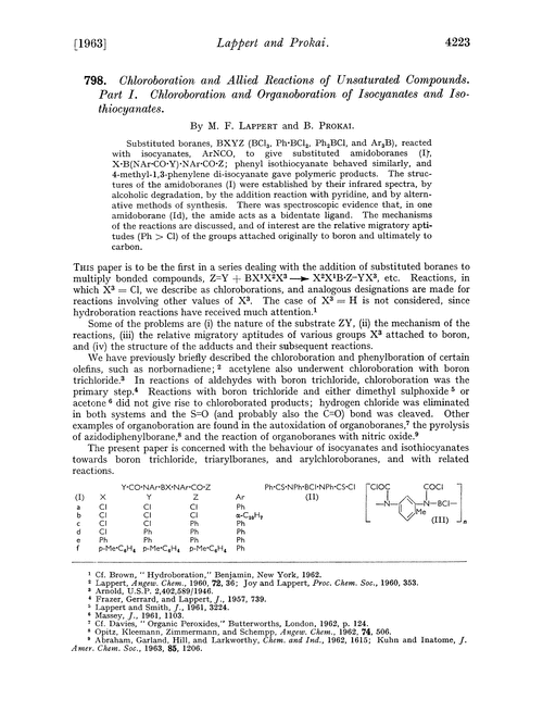 798. Chloroboration and allied reactions of unsaturated compounds. Part I. Chloroboration and organoboration of isocyanates and isothiocyanates