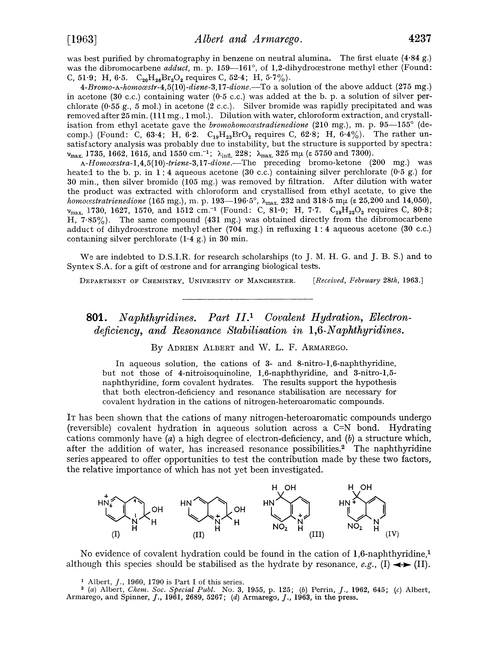 801. Naphthyridines. Part II. Covalent hydration, electron-deficiency, and resonance stabilisation in 1,6-naphthyridines