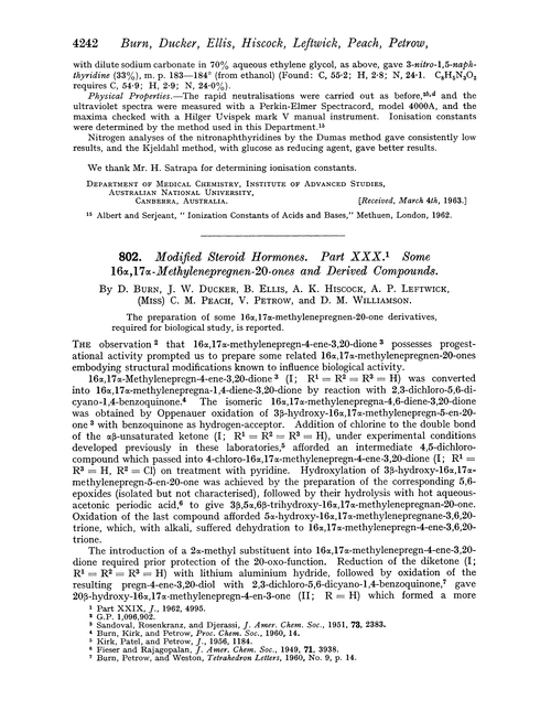 802. Modified steroid hormones. Part XXX. Some 16α,17α-methylenepregnen-20-ones and derived compounds