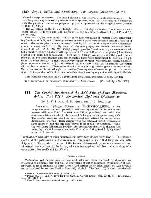 833. The crystal structures of the acid salts of some monobasic acids. Part VII. Ammonium hydrogen dicinnamate