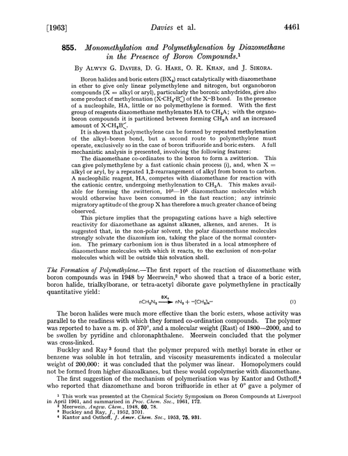 855. Monomethylation and polymethylenation by diazomethane in the presence of boron compounds