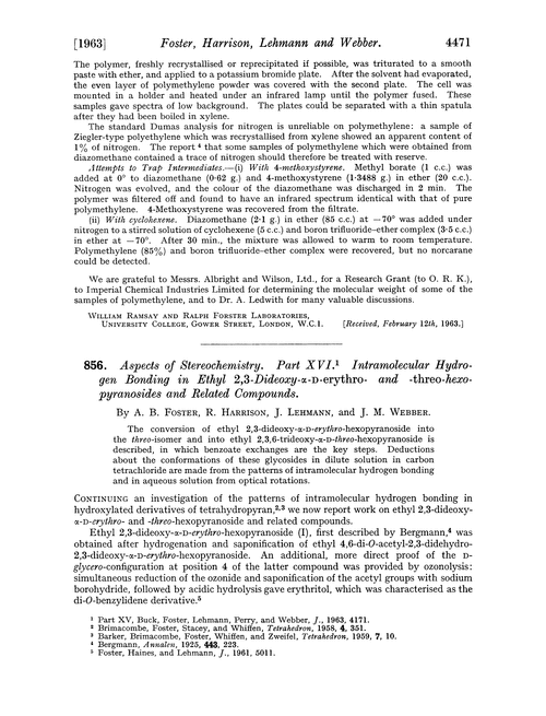 856. Aspects of stereochemistry. Part XVI. Intramolecular hydrogen bonding in ethyl 2,3-dideoxy-α-D-erythro- and -threo-hexopyranosides and related compounds