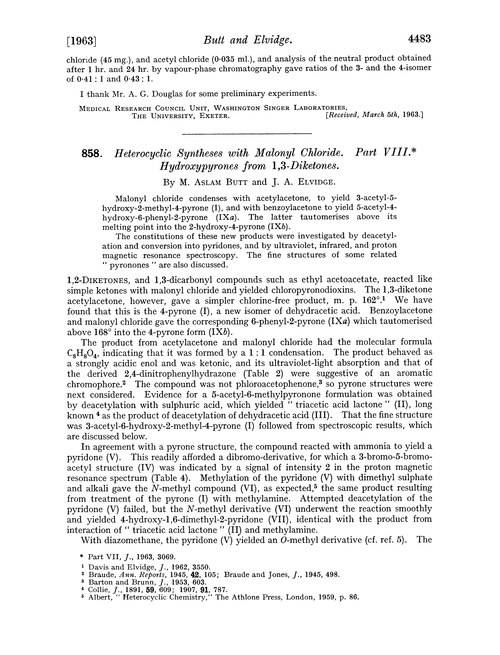 858. Heterocyclic syntheses with malonyl chloride. Part VIII. Hydroxypyrones from 1,3-diketones