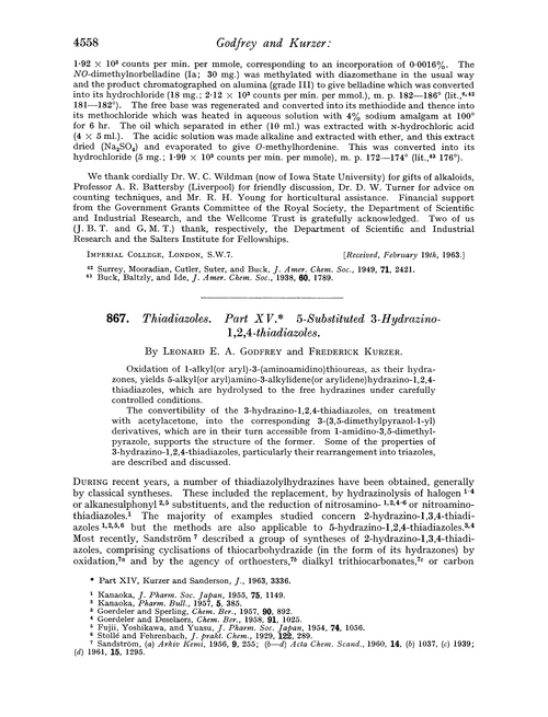 867. Thiadiazoles. Part XV. 5-Substituted 3-hydrazino-1,2,4-thiadiazoles